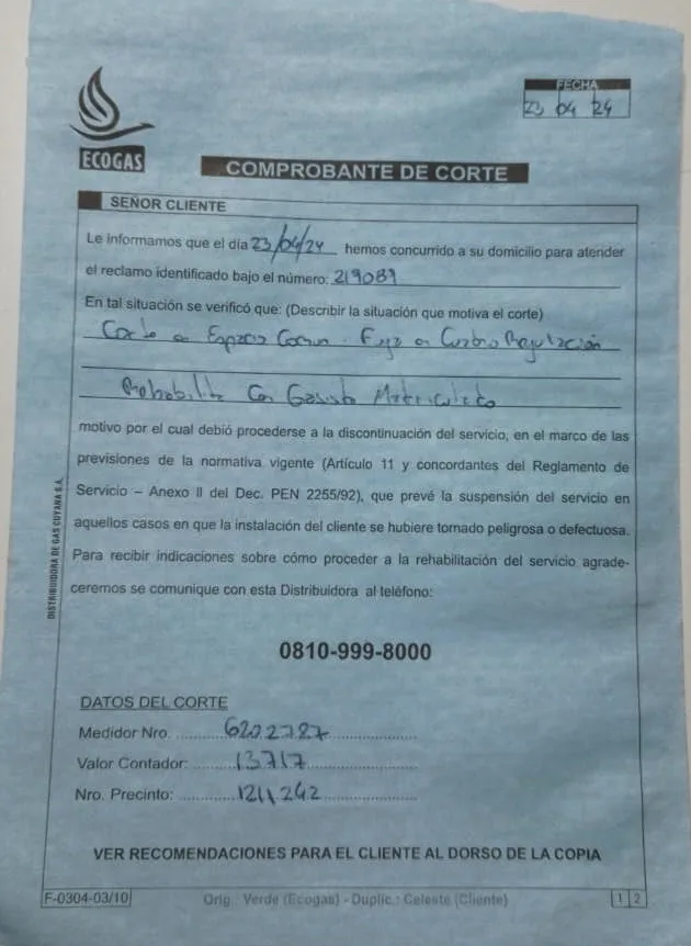 comprobante de corte